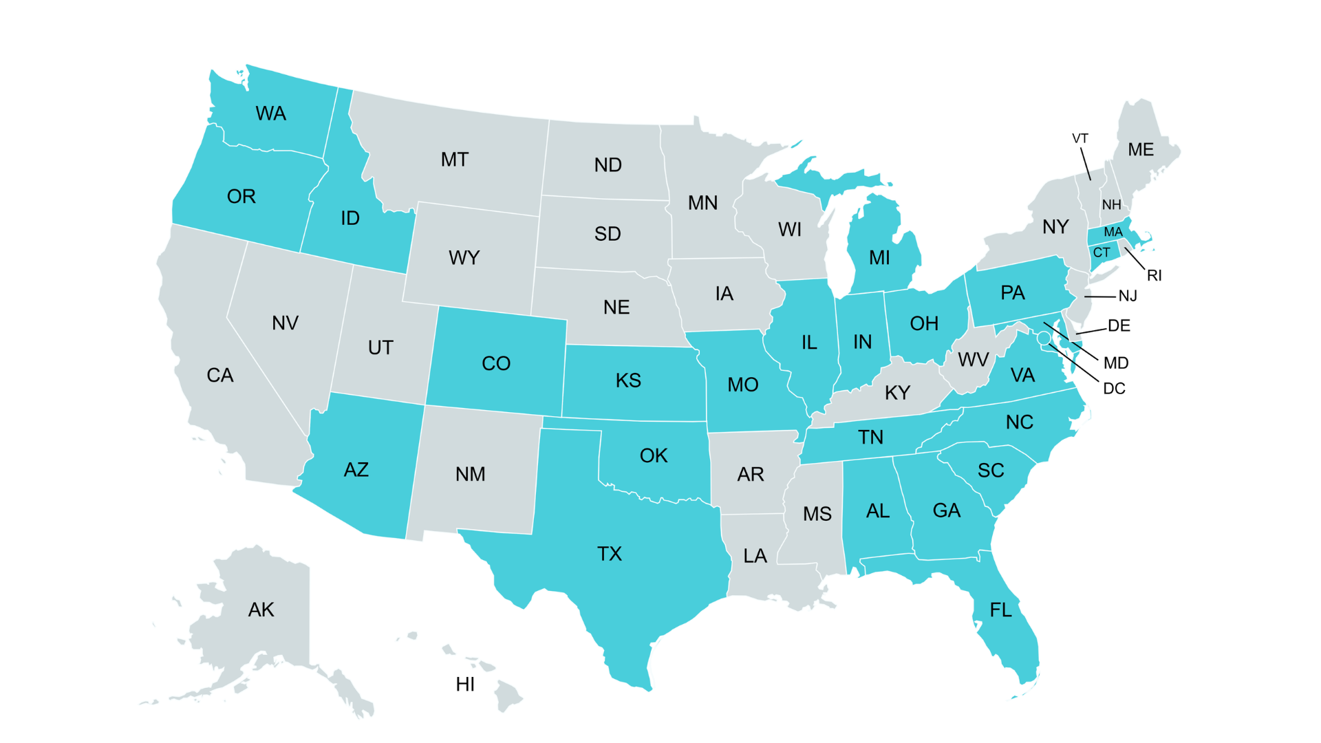 Map of the state licenses that Respect processing holds.